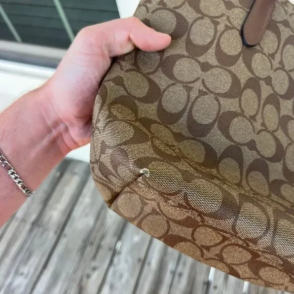 Coach Brown Coated Canvas Zip Top Tote Bag 4455 Leather - Picture 6 of 8